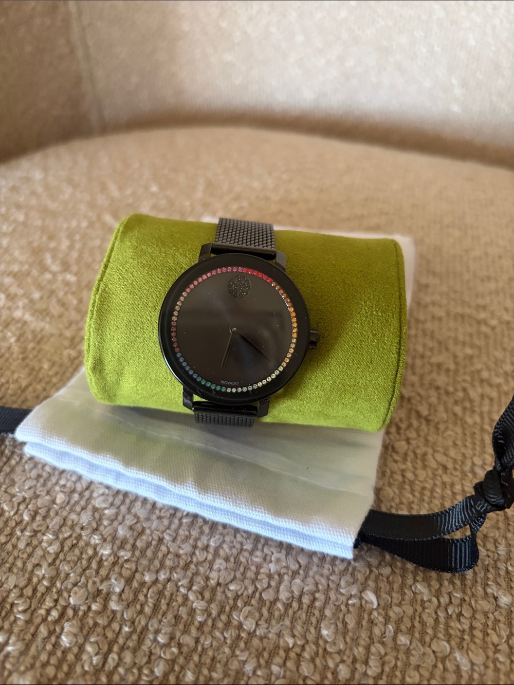 Movado Bold Mesh Band Watch with Rainbow Crystal Accent